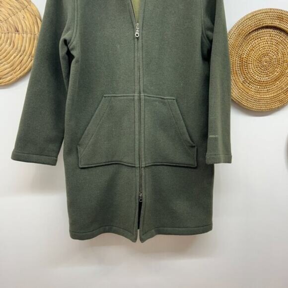 Woolrich Green Zip Up Long Length Wool Hooded Winter Coat Jacket Medium - Picture 4 of 9
